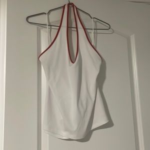Ribbed White and Red Halter Top